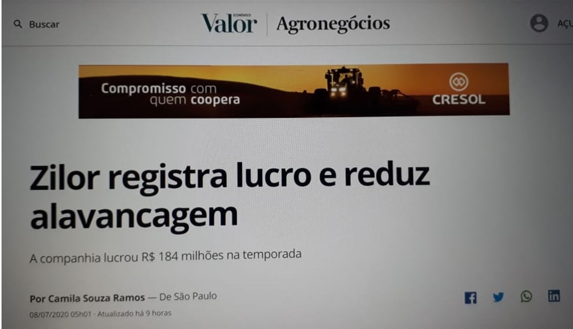 Zilor apresenta os resultados do ano Safra 2019/2020
