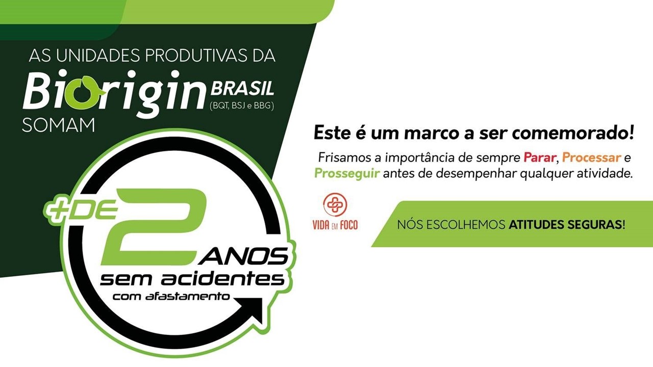 Biorigin comemora a marca de 2 anos sem acidentes